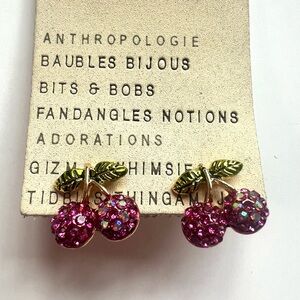 Anthropologie Sparkling Pink Cherry cherries Earrings post sparkle nwt